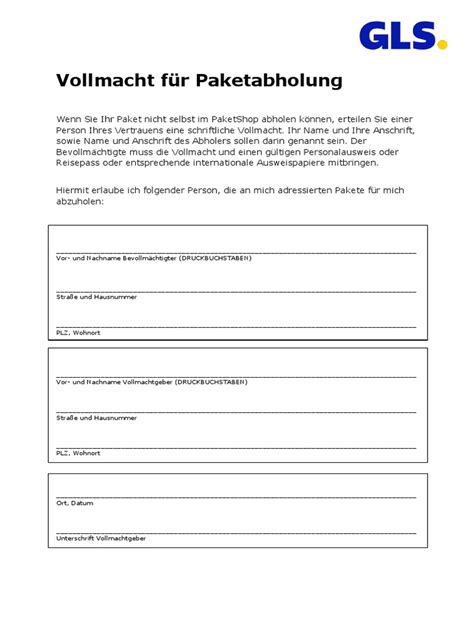 gls paketabhollung vollmacht.